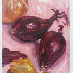 onions painting small oil etude, onions still life oil painting, original fine art