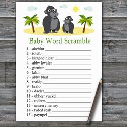 Gorilla Baby word scramble game card,Jungle Baby shower games printable,Fun Baby Shower Activity,Instant Download-343