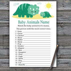 Dinosaur themed Baby animals name game card,Dinosaur Baby shower games printable,Fun Baby Shower Activity-342