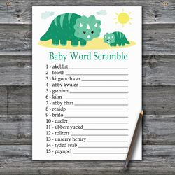 Dinosaur themed Baby word scramble game card,Dinosaur Baby shower games printable,Fun Baby Shower Activity-342