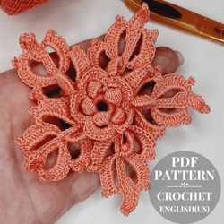 Crochet flower pattern, crochet applique, crochet motif, flower Irish lace, flower crochet, flower pattern,crochet decor