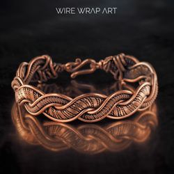 Wire wrapped pure copper bracelet Unique stranded wire bangle Antique style jewelry 7th Anniversary gift  for him or her