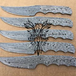 Lot of 5 Damascus Steel Blank Blade Knife For Knife Making Supplies, Custom Handmade FULL TANG Blank Blades (SU-147)