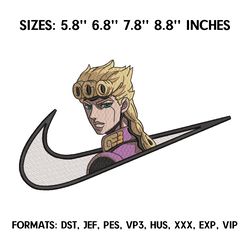 giorno giovanna embroidery design file, jojo's bizarre adventure anime embroidery design, anime jojo embroidery design