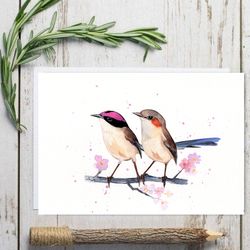 2 Birds painting, birds watercolor paintings, handmade bird watercolor original painting by Anne Gorywine