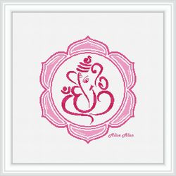 Cross stitch pattern Ganesha Lotus monochrome pink India ethnic religion Hinduism counted crossstitch patterns PDF