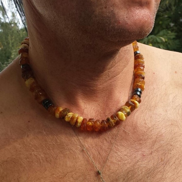 Amber Necklace Men's Amber jewelry Raw amber Choker necklace Baltic amber beaded necklace.jpg