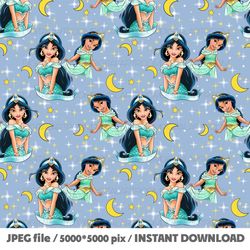 Princess Jasmine Seamless pattern Jpeg file Sublimation design Print template