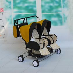 Barbie doll stroller, 1:6 scale doll accessories, summer stroller for twin dolls