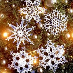Snow Crystals Christmas Snowflakes Ornaments Vintage Crochet Pattern PDF Christmas Tree Toys Crochet