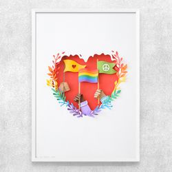 Pride Printable art, Wall art, Digital illustration, Digital file, Instant download, Art print, LGBT poster, Rainbow, A3