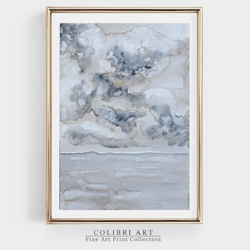 Cloud Art Print Seascape Watercolor Muted Wall Art Ocean Neutral Digital File Grey Printable Art Instant Download N19