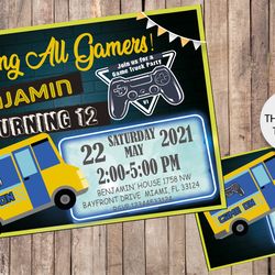 video game truck birthday invitation