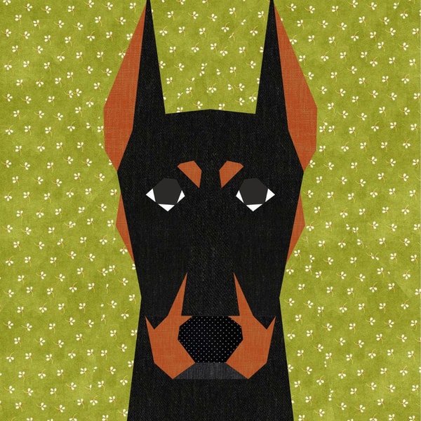Doperman Pattern Doberman quilt block PDF Pattern 4 versions Paper Piecing | Inspire Uplift