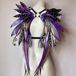 harness with fairy wings, women's genuine leather harness, angel wings harness, white wings, black wings, whip and cake