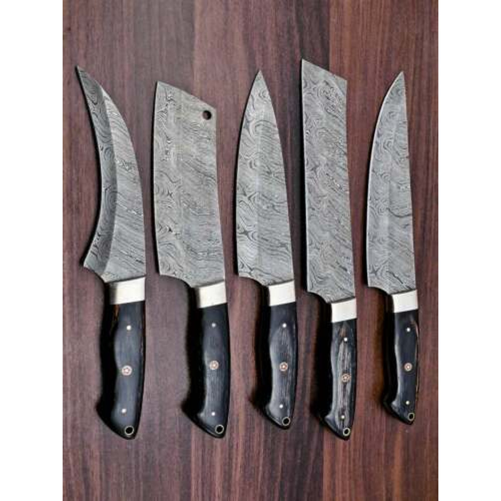 BladeMasters Hand Forged Damascus Steel 5Piece Chef Knife Set for Kitchen BBQ 1jpg