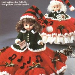 Christmas Caroler Doll Vintage Crochet Pattern PDF Crocheted Dress for 13" Music Box Doll & 10 1/2" Pillow do
