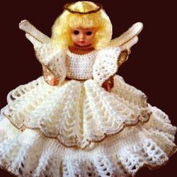 Christmas Angel Doll Vintage Crochet Pattern PDF Crocheted Dress for 13" Music Box Doll & 10 1/2" Pillow do