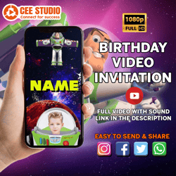 buzz lightyear animated video invitation for birthday party, buzz lightyear video invitation digital, new design 2023