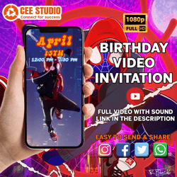 "spider-man: into the spider-verse invitation, spider-man video invitation, spider-man invite, spider-man birthday