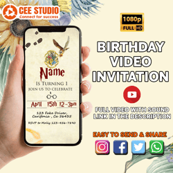 wizard birthday video invitation, wizard party invitation, witches and wizard invitation, magical invitation