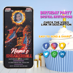 sneaker ball video invitations, sneaker ball sweet 16 invitation, sneaker ball birthday party invitations