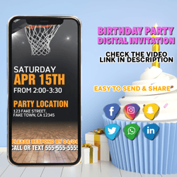 Basketball Birthday Party Video Invitation nba video invite, basketball evite, sports birthday party, basketball theme p