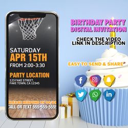 basketball birthday party video invitation nba video invite, basketball evite, sports birthday party, basketball theme p
