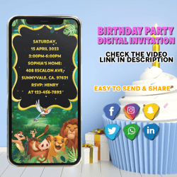 Lion King Invitation, Lion King Birthday Invitation, Lion King Video Invitation, Jungle Birthday Invitation