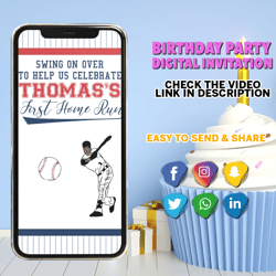 baseball invitation first birthday party video animated invitation with photo