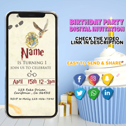 wizard birthday video invitation, wizard party invitation, witches and wizard invitation, magical invitation