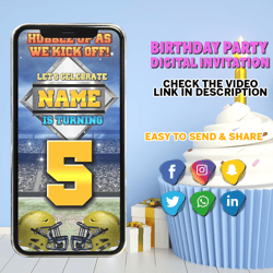 Football American Animated video invitation for birthday party with a child's photo, SUPER BOWL Invitation digital
