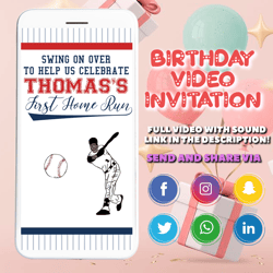 baseball invitation first birthday party video animated invitation with photo