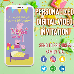 peppa pig invitation, peppa pig birthday invitation, peppa pig party invitation, birthday invitation