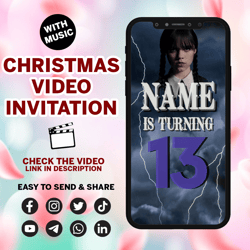 wednesday addams birthday party video invitation, wednesday animated invite video, digital custom invite, birthday