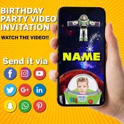 Buzz Lightyear Animated Video Invitation for Birthday Party, Buzz Lightyear Video Invitation digital, New Design 2023