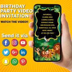 Lion King Invitation, Lion King Birthday Invitation, Lion King Video Invitation, Jungle Birthday Invitation