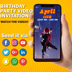 spider-man: into the spider-verse invitation, spider-man video invitation, spider-man invite, spider-man birthday