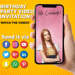 Animated Birthday Invitation, Birthday Invite, Evite, Birthday Celebration, ANY AGE, Invitation with Photo, Pink, Gold