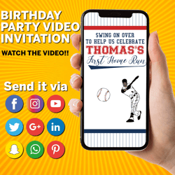 Baseball Invitation First Birthday Party Video Animated Invitation With Photo