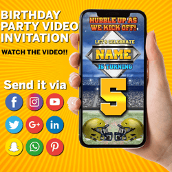 Football American Animated video invitation for birthday party with a child's photo, SUPER BOWL Invitation digital