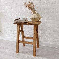 Wooden stool, bench, chair handmade, wabi-sabi, Rustic
