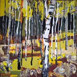 birch trees art quilt wall hanging textile by guldar