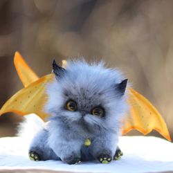 ON ORDER Kitten Albie cat with yellow wings, gray cat, gray kitten, yellow kitten, yellow wings, kitten with spider