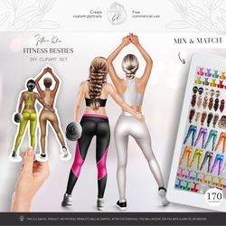 fitness besties clipart, sport girls clip art, sport friends