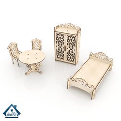 toy furniture for dolls barbie bed table chair laser vector cut files digital download svg dwg ai dxf pattern glowforge