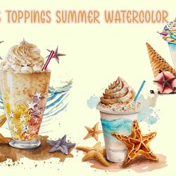 coffees toppings summer watercolor, summer png