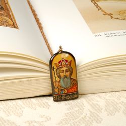 Hand-Painted pendant Holy Prince Vladimir a one-of-a-Kind Slavic art