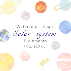 Solar system Watercolor clipart, PNG