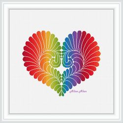 Cross stitch pattern Heart curls floral ornament rainbow valentine day counted crossstitch patterns/Instant Download PDF
